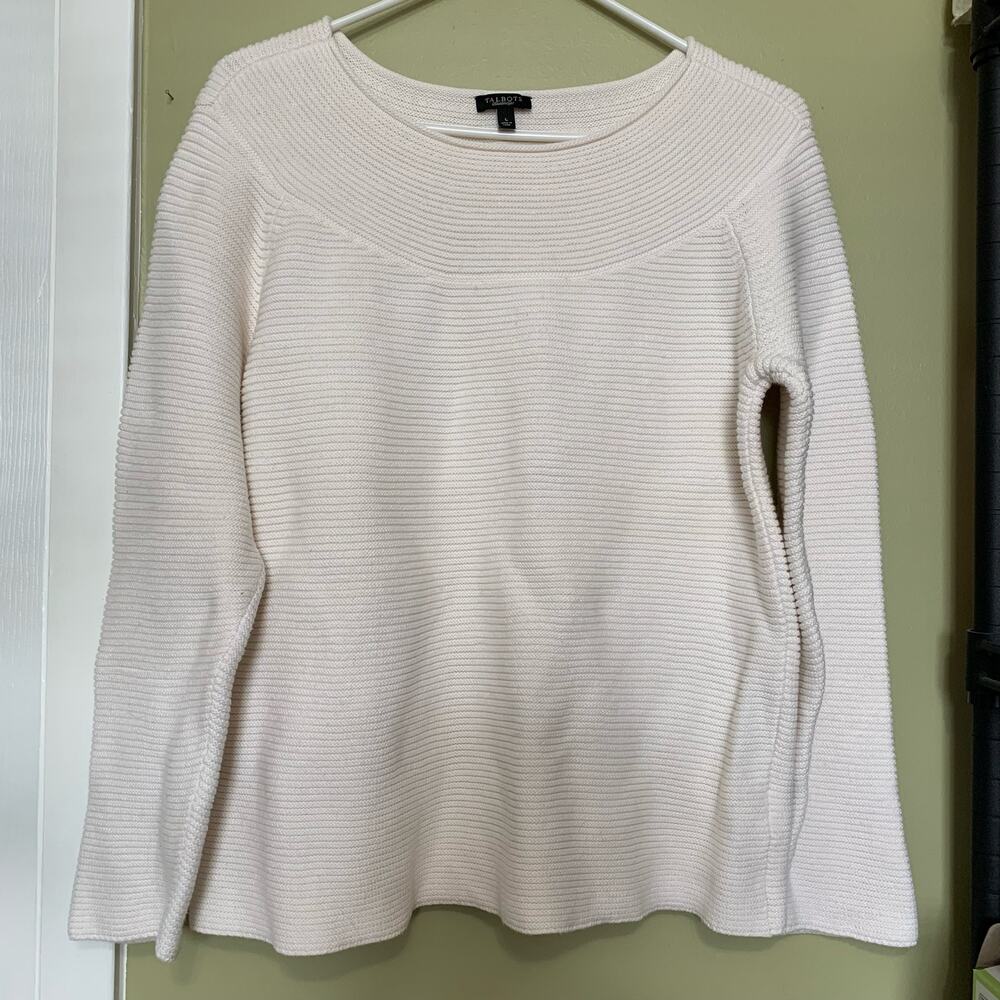 Talbots cream ribbed texture cotton blend sweater